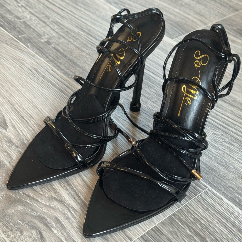 So Me Black Strappy Lace-Up Stiletto Heels - Size 6 | NIB